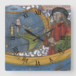 Relógio Quadrado Amerigo Vespucci Explorer em um mapa das Américas