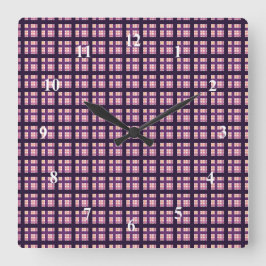 Relógio Quadrado Ametist Pêssego, cor-de-rosa, Xadrez Lilac-Stripe