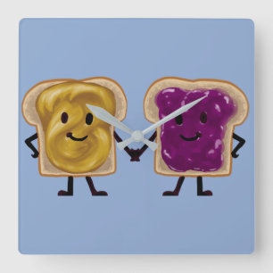 Relógio Quadrado Amigos de Peanut e Jelly Sandwich