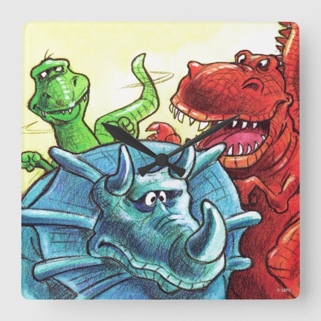 Relógio Quadrado Amigos do Dinossauro (Frente)