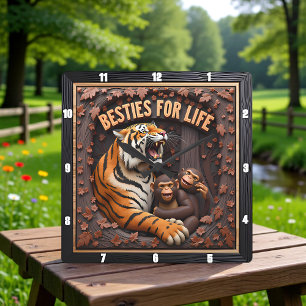 Relógio Quadrado Amigos Íntimos Tigre Macaco