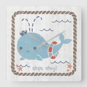 Relógio Quadrado Amigos náuticos - Baleia