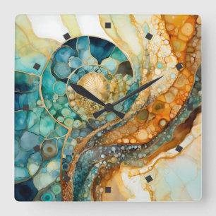 Relógio Quadrado Ammonite Gem Fóssil Wall Clock