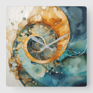 Relógio Quadrado Ammonite Gem Fóssil Wall Clock