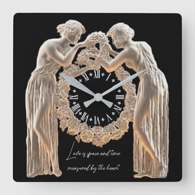 Relógio Quadrado Amo elegante de arte branca e negra (Frente)