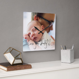 Relógio Quadrado Amo-Te A Foto Personalizada Do Bebê Do Novo papai