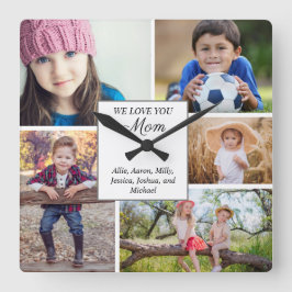 Relógio Quadrado Amo-Te Mãe Personalizada Família 5 Fotografias