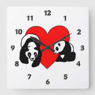Relógio Quadrado Amor da panda