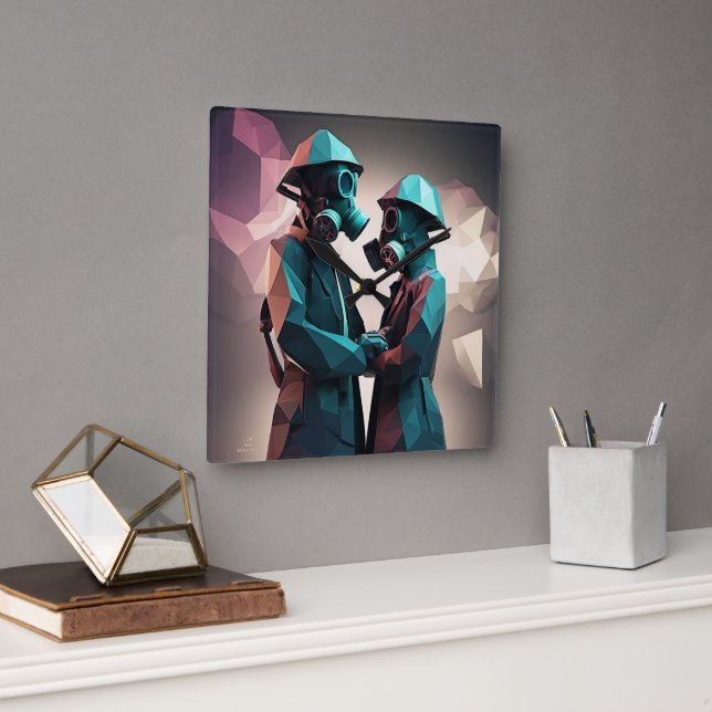 Relógio Quadrado AMOR E RESISTÊNCIA Isométrica Poli Baixa (Escritório)