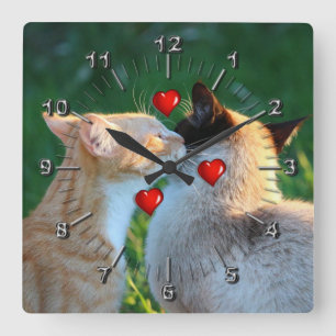 Relógio Quadrado amor gatinho