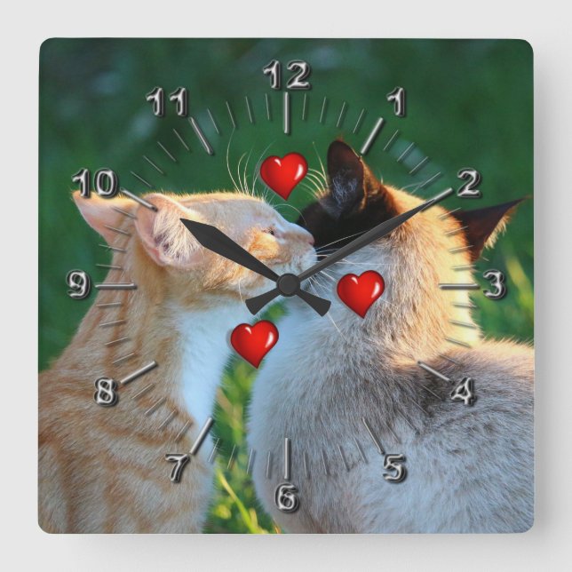 Relógio Quadrado amor gatinho (Frente)