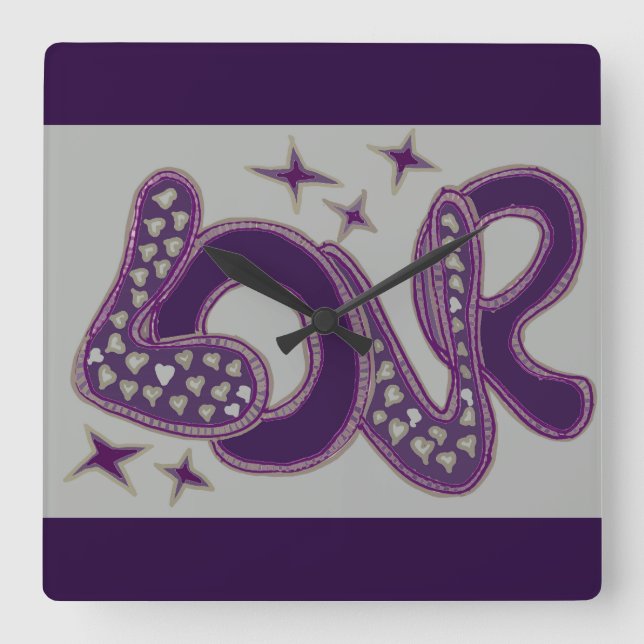 Relógio Quadrado Amor no estilo dos anos 60 (Frente)