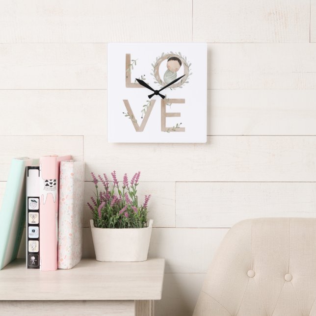 Relógio Quadrado Amor | Novo Bebê (Sala de leitura)