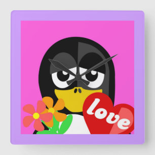 RELÓGIO QUADRADO AMOR PENGUIN