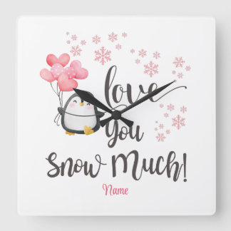 Relógio Quadrado Amor - Pinguim Namorados Bonito Personalizado