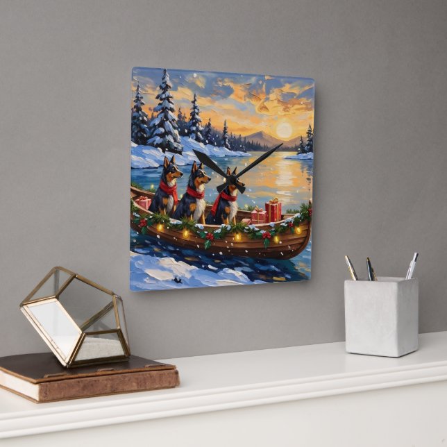 Relógio Quadrado Anatolian Shepherd Christmas Boat Holiday (Escritório)