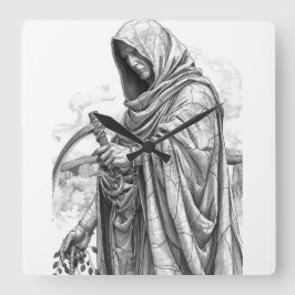 Relógio Quadrado Ancient Chronos Marble Statue - Father Time with S