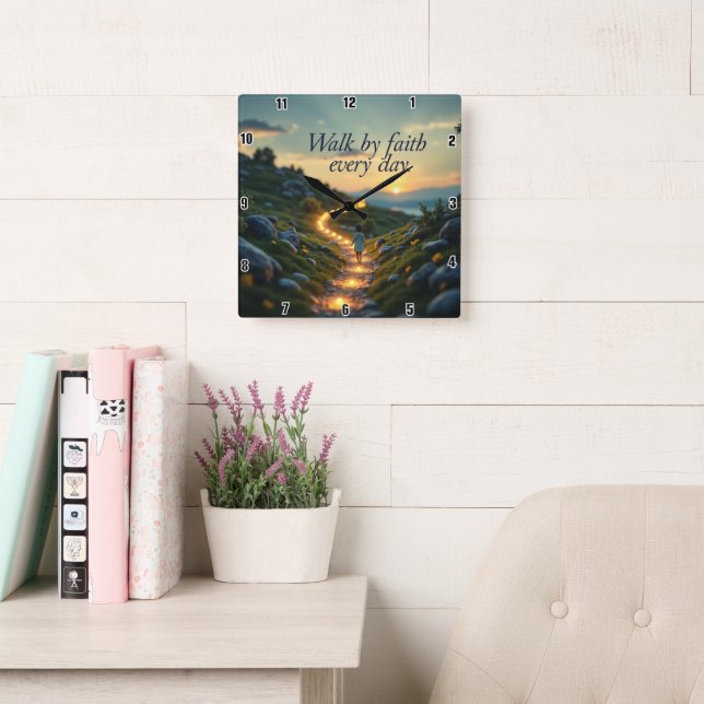 Relógio Quadrado Ande de fé todos os dias (Sala de leitura)