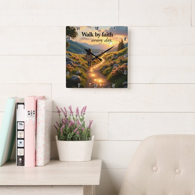 Relógio Quadrado Ande de fé todos os dias (Sala de leitura)