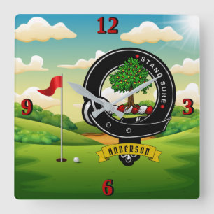 Relógio Quadrado Anderson Clan Crachá Golf Square Wall Clock