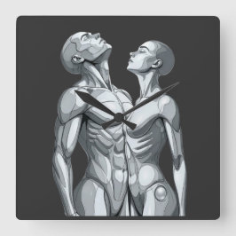 Relógio Quadrado Android Union: Cyborg Couple Square Wall Clock