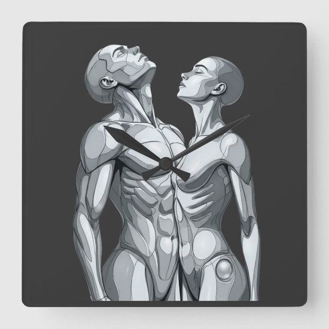 Relógio Quadrado Android Union: Cyborg Couple Square Wall Clock (Frente)