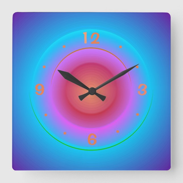 Relógio Quadrado Anéis Rosa Laranja Azul-Aqua Iluminados>Relógio (Frente)