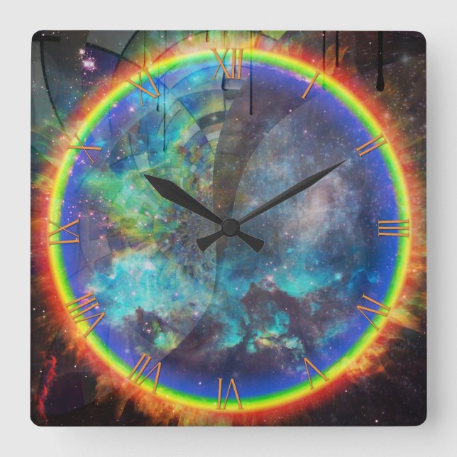 Relógio Quadrado Anel de fogo no espaço (Frente)