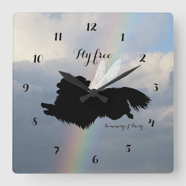 Relógio Quadrado Angel Wings Chihuahua Memorial Wall Clock (Frente)