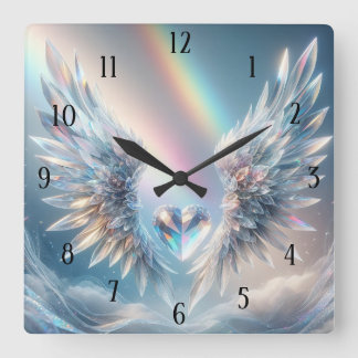 Relógio Quadrado Angel Wings Crystal Heart