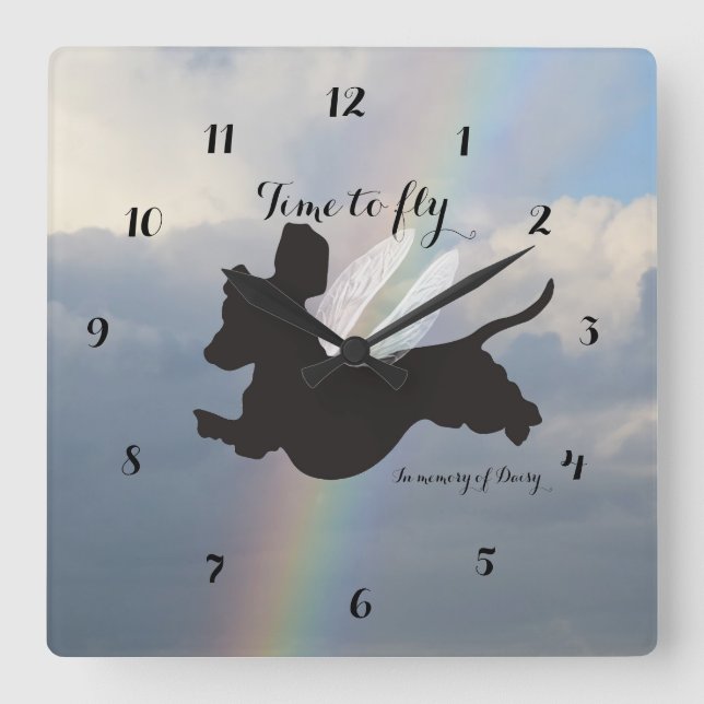 Relógio Quadrado Angel Wings Dachshund Memorial Wall Clock (Frente)