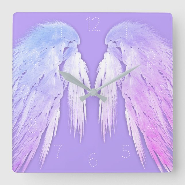 Relógio Quadrado ANGEL WINGS Fairy Purple Numerado (Frente)