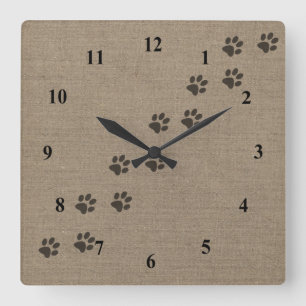 Relógio Quadrado Animais de estimação Pawprints no design do efei