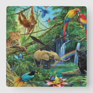 Relógio Quadrado Animais que vivem juntos travesseiros decorativos