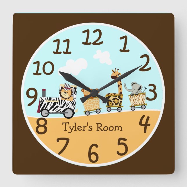 Relógio Quadrado Animal Train Baby Wall Clock (Frente)