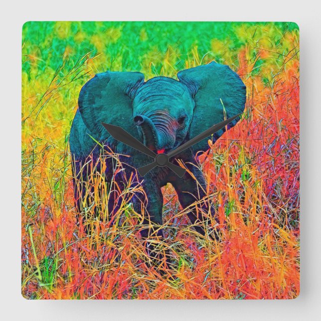 Relógio Quadrado AnimalColor_Elephant_002 (Frente)
