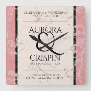 Relógio Quadrado Aniversário Casado Elegante 37.º Alabastro