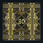 Relógio Quadrado aniversário de 30 anos Art Deco Dourado Excelente<br><div class="desc">Comemore seu aniversário de marco em estilo com este design ao estilo exclusivo do Art Deco, inspirado no Excelente Gatsby, com formas geométricas em ouro brilhante sobre fundo preto clássico. Uma elegante, elegante, neutra em termos de gênero parece perfeita para comemorar aquele aniversário especial com o gosto impregnada de jazz...</div>