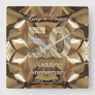 Relógio Quadrado Aniversário de 50 anos de Casamento 2019 Tipografi