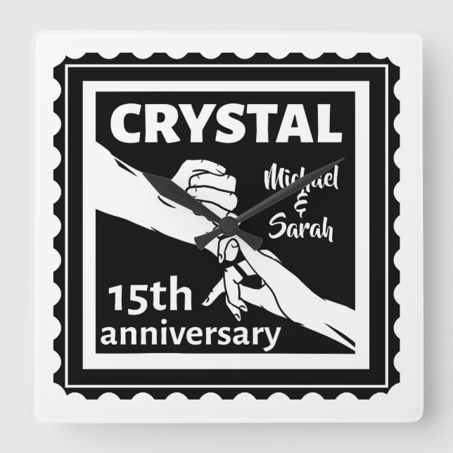 Relógio Quadrado Aniversário de casamento de Crystal 15 com mãos da (Frente)
