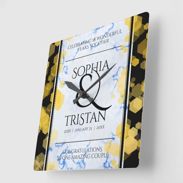 Relógio Quadrado Aniversário de Casamento de Porcelana 18 (Ângulo)