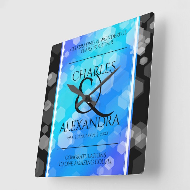 Relógio Quadrado Aniversário de Casamento de Topaz Azul Elegante 41 (Ângulo)