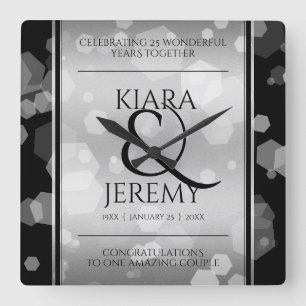 Relógio Quadrado Aniversário de Casamento do 25 Silver Elegante