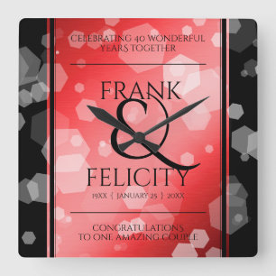 Relógio Quadrado Aniversário de Casamento do Elegante Ruby, 40º 80