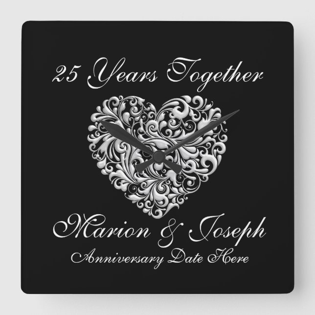 RELÓGIO QUADRADO ANIVERSÁRIO DE PRATA DE 25 DE GIFT PERSONALIZADO (Frente)