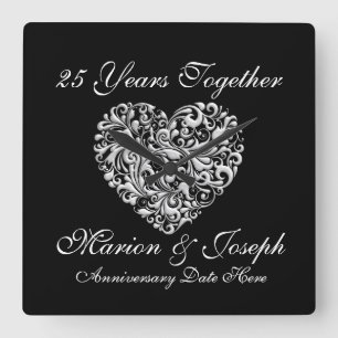 Relógio Quadrado ANIVERSÁRIO DE PRATA do PULSO DE DISPARO FEITO SO