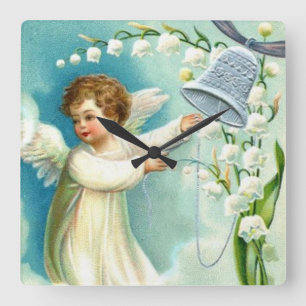 Relógio Quadrado Anjo Bebê Com Bela Azul