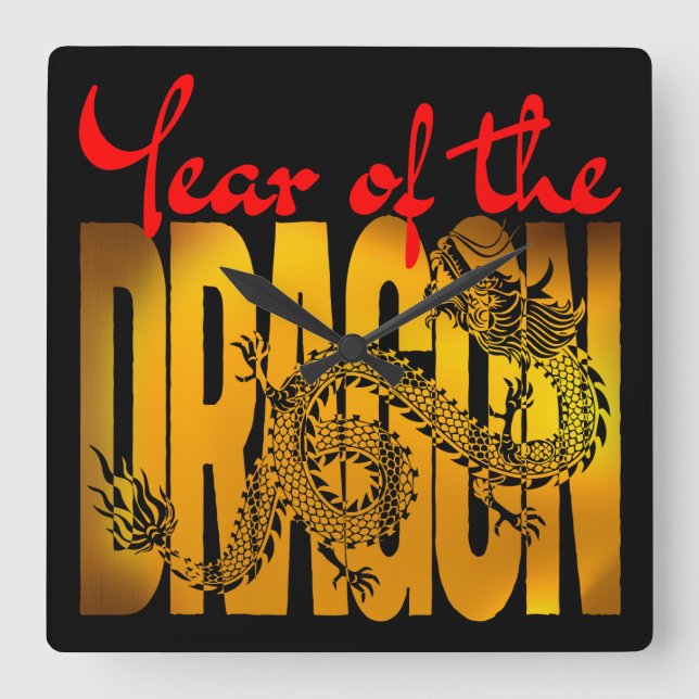 Relógio Quadrado Ano do Dragão (Frente)