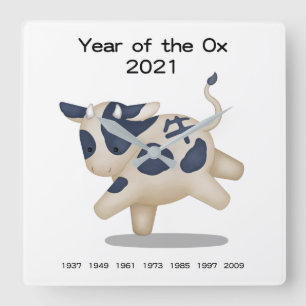Relógio Quadrado Ano do Ox Cute Zodiac Animal 2021
