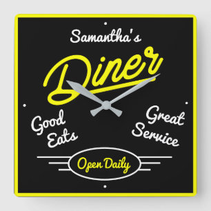 Relógio Quadrado Anos 50 Do Diner Retroativo Efeito Neon Amarelo Qu